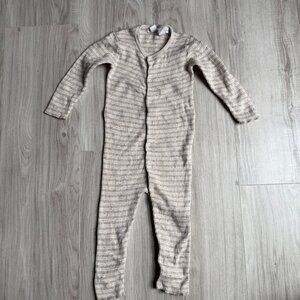Grown Button Snap Long Sleeve Knit Romper Stripe